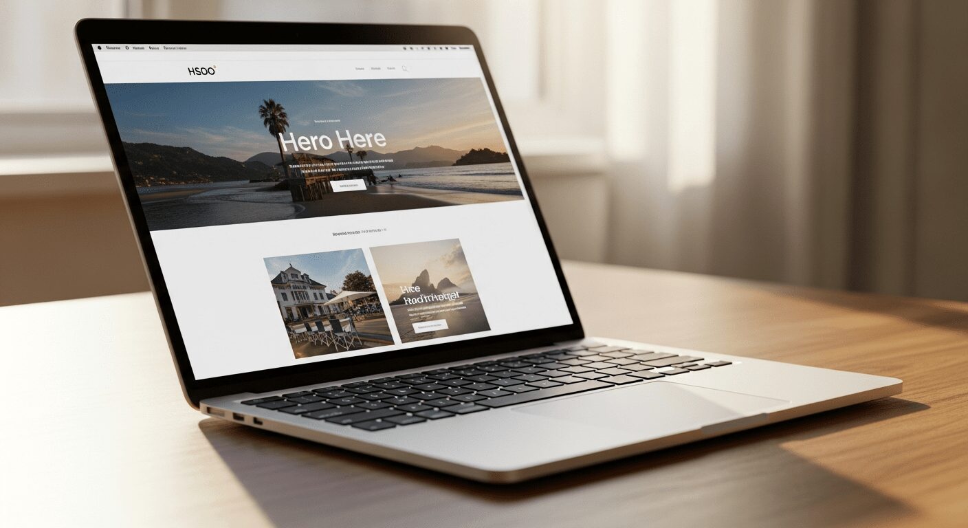ノートPCに表示されたWebサイト制作のイメージ